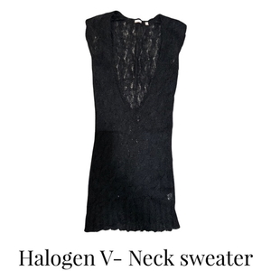 Halogen Crochet Sweater -‎ Small - Black